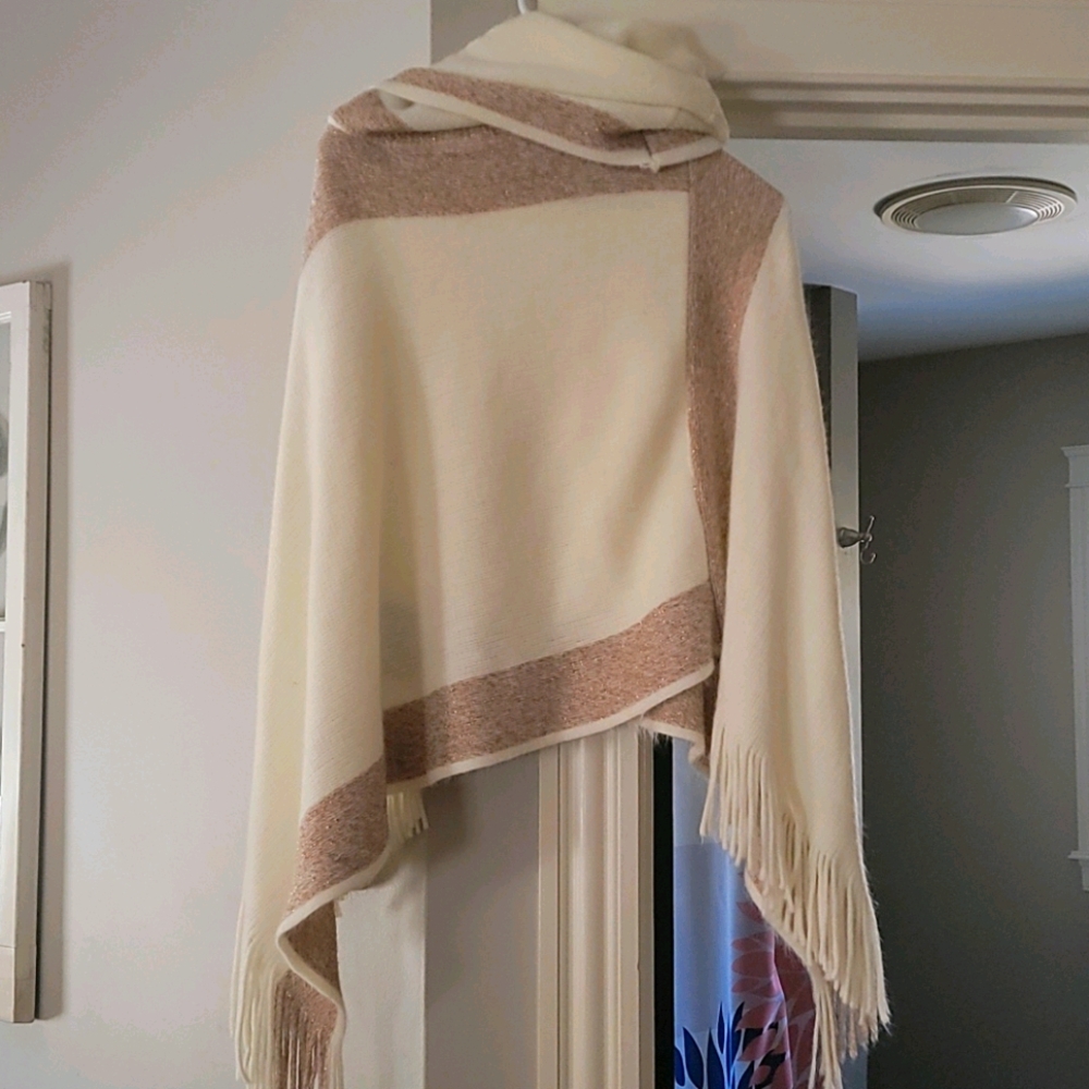 Cream and Gold Cowl Neck Poncho